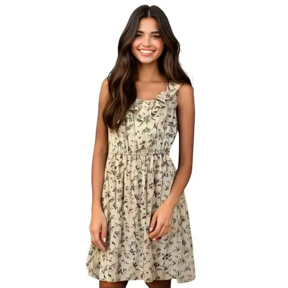 NWT Maurices Lightweight Mesh Back Ruffle Dress Medium Floral Ivory Pink - Picture 1 of 16